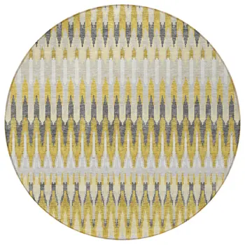 8' Gold Beige And Gray Round Southwestern Washable Indoor Outdoor Area Rug