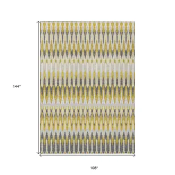 9' X 12' Gold Beige And Gray Southwestern Washable Indoor Outdoor Area Rug