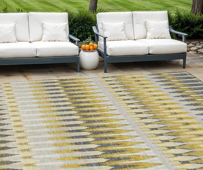 10' X 14' Gold Beige And Gray Southwestern Washable Indoor Outdoor Area Rug