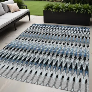 5' X 8' Gray Charcoal And Silver Southwestern Washable Indoor Outdoor Area Rug