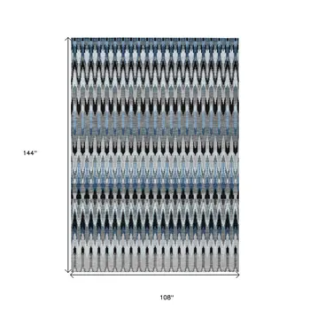 9' X 12' Gray Charcoal And Silver Southwestern Washable Indoor Outdoor Area Rug