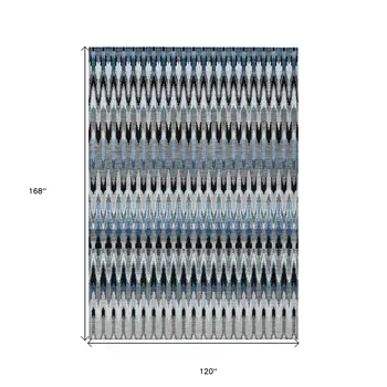 10' X 14' Gray Charcoal And Silver Southwestern Washable Indoor Outdoor Area Rug