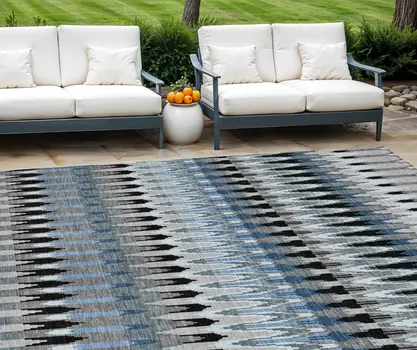 10' X 14' Gray Charcoal And Silver Southwestern Washable Indoor Outdoor Area Rug