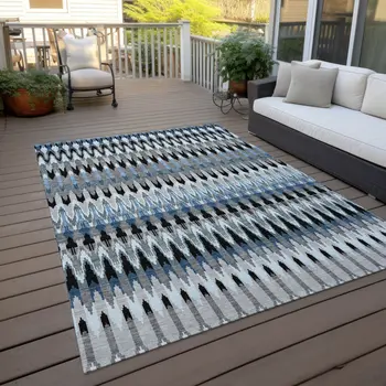 10' X 14' Gray Charcoal And Silver Southwestern Washable Indoor Outdoor Area Rug