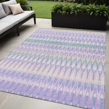 5' X 8' Lavender Pink And Lime Green Southwestern Washable Indoor Outdoor Area Rug