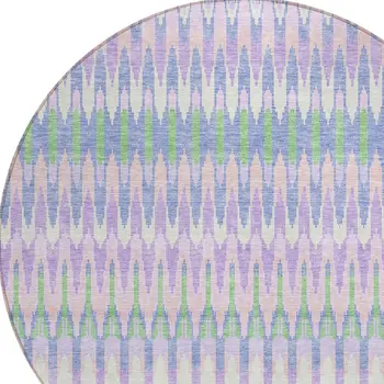 8' Lavender Pink And Lime Green Round Southwestern Washable Indoor Outdoor Area Rug
