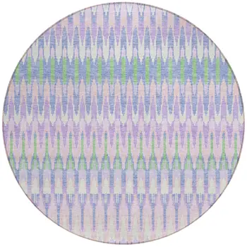 8' Lavender Pink And Lime Green Round Southwestern Washable Indoor Outdoor Area Rug