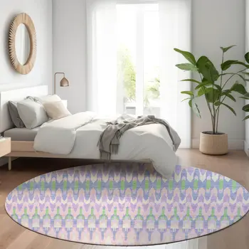 8' Lavender Pink And Lime Green Round Southwestern Washable Indoor Outdoor Area Rug