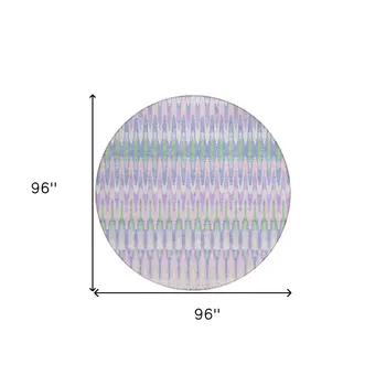 8' Lavender Pink And Lime Green Round Southwestern Washable Indoor Outdoor Area Rug