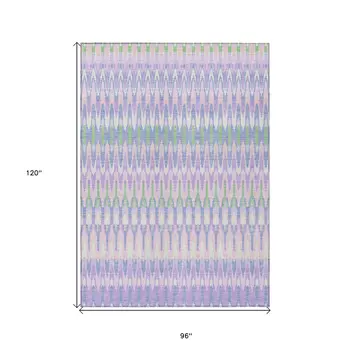8' X 10' Lavender Pink And Lime Green Southwestern Washable Indoor Outdoor Area Rug