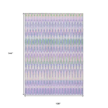 9' X 12' Lavender Pink And Lime Green Southwestern Washable Indoor Outdoor Area Rug