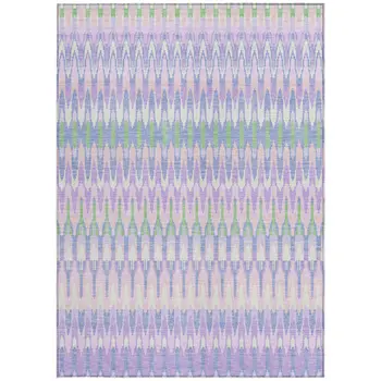 9' X 12' Lavender Pink And Lime Green Southwestern Washable Indoor Outdoor Area Rug