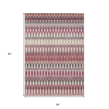 3' X 5' Mauve Merlot And Ivory Southwestern Washable Indoor Outdoor Area Rug
