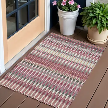 3' X 5' Mauve Merlot And Ivory Southwestern Washable Indoor Outdoor Area Rug