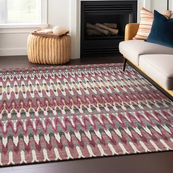 3' X 5' Mauve Merlot And Ivory Southwestern Washable Indoor Outdoor Area Rug