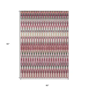 5' X 8' Mauve Merlot And Ivory Southwestern Washable Indoor Outdoor Area Rug