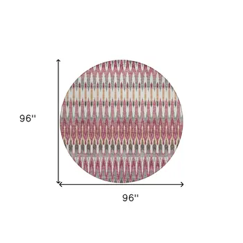 8' Mauve Merlot And Ivory Round Southwestern Washable Indoor Outdoor Area Rug