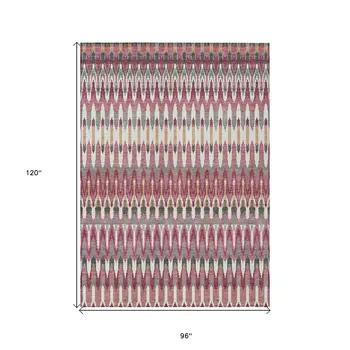 8' X 10' Mauve Merlot And Ivory Southwestern Washable Indoor Outdoor Area Rug