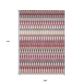 9' X 12' Mauve Merlot And Ivory Southwestern Washable Indoor Outdoor Area Rug