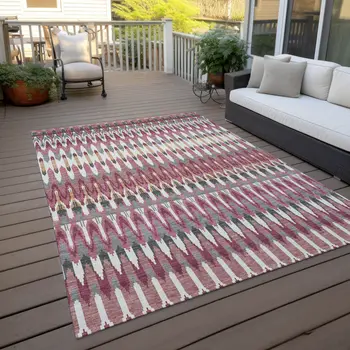 9' X 12' Mauve Merlot And Ivory Southwestern Washable Indoor Outdoor Area Rug