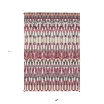 10' X 14' Mauve Merlot And Ivory Southwestern Washable Indoor Outdoor Area Rug