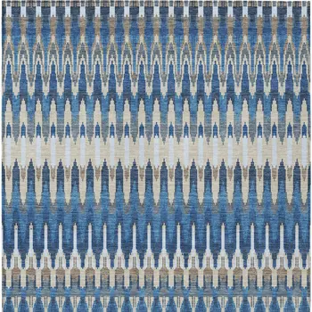 3' X 5' Navy Blue Denim Blue And Ivory Southwestern Washable Indoor Outdoor Area Rug