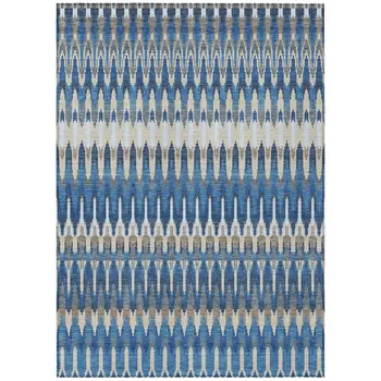 9' X 12' Navy Blue Denim Blue And Ivory Southwestern Washable Indoor Outdoor Area Rug