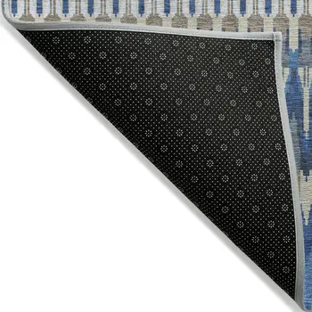 9' X 12' Navy Blue Denim Blue And Ivory Southwestern Washable Indoor Outdoor Area Rug