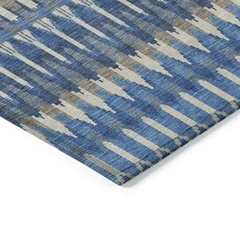 9' X 12' Navy Blue Denim Blue And Ivory Southwestern Washable Indoor Outdoor Area Rug