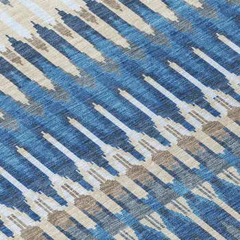 9' X 12' Navy Blue Denim Blue And Ivory Southwestern Washable Indoor Outdoor Area Rug