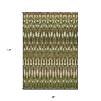 3' X 5' Olive Green Brown And Gold Southwestern Washable Indoor Outdoor Area Rug