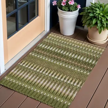 3' X 5' Olive Green Brown And Gold Southwestern Washable Indoor Outdoor Area Rug