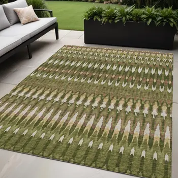 5' X 8' Olive Green Brown And Gold Southwestern Washable Indoor Outdoor Area Rug