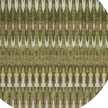 8' Olive Green Brown And Gold Round Southwestern Washable Indoor Outdoor Area Rug