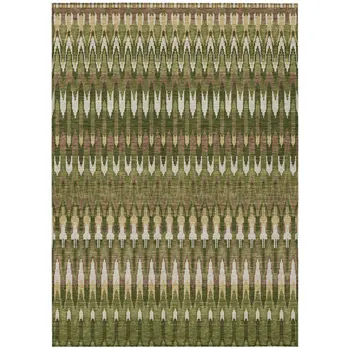 8' X 10' Olive Green Brown And Gold Southwestern Washable Indoor Outdoor Area Rug