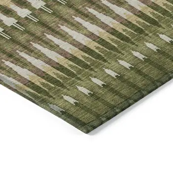 8' X 10' Olive Green Brown And Gold Southwestern Washable Indoor Outdoor Area Rug