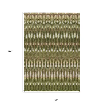 9' X 12' Olive Green Brown And Gold Southwestern Washable Indoor Outdoor Area Rug