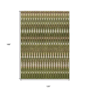 10' X 14' Olive Green Brown And Gold Southwestern Washable Indoor Outdoor Area Rug