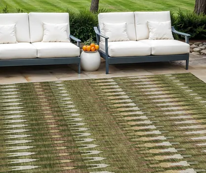 10' X 14' Olive Green Brown And Gold Southwestern Washable Indoor Outdoor Area Rug