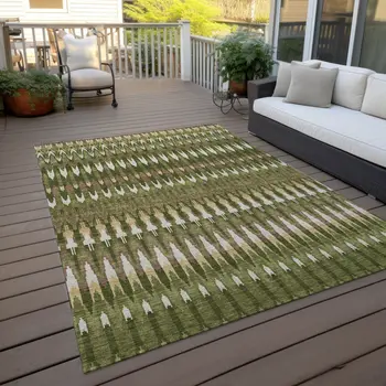 10' X 14' Olive Green Brown And Gold Southwestern Washable Indoor Outdoor Area Rug