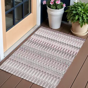 3' X 5' Pink Blush And Gray Southwestern Washable Indoor Outdoor Area Rug