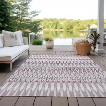 3' X 5' Pink Blush And Gray Southwestern Washable Indoor Outdoor Area Rug