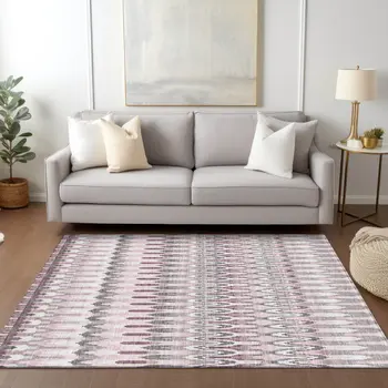 3' X 5' Pink Blush And Gray Southwestern Washable Indoor Outdoor Area Rug