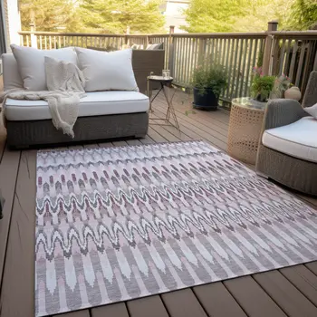 3' X 5' Pink Blush And Gray Southwestern Washable Indoor Outdoor Area Rug