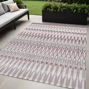 5' X 8' Pink Blush And Gray Southwestern Washable Indoor Outdoor Area Rug
