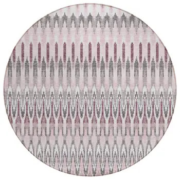 8' Pink Blush And Gray Round Southwestern Washable Indoor Outdoor Area Rug