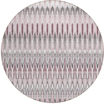 8' Pink Blush And Gray Round Southwestern Washable Indoor Outdoor Area Rug