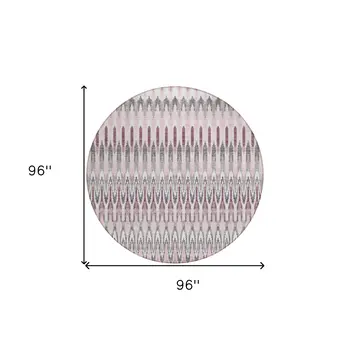 8' Pink Blush And Gray Round Southwestern Washable Indoor Outdoor Area Rug