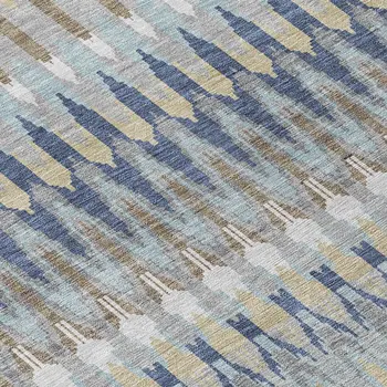 3' X 5' Taupe Navy Blue And Denim Blue Southwestern Washable Indoor Outdoor Area Rug