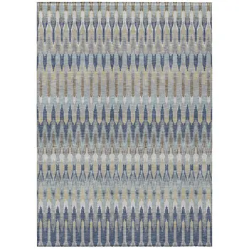5' X 8' Taupe Navy Blue And Denim Blue Southwestern Washable Indoor Outdoor Area Rug